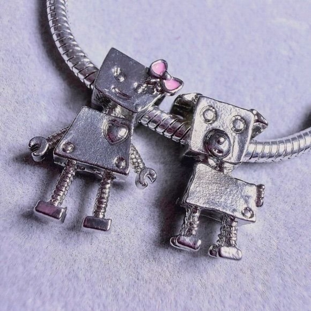 Silver Robot Dog and Girl Charm Beads fits European Snake Chain Charm Bracelets